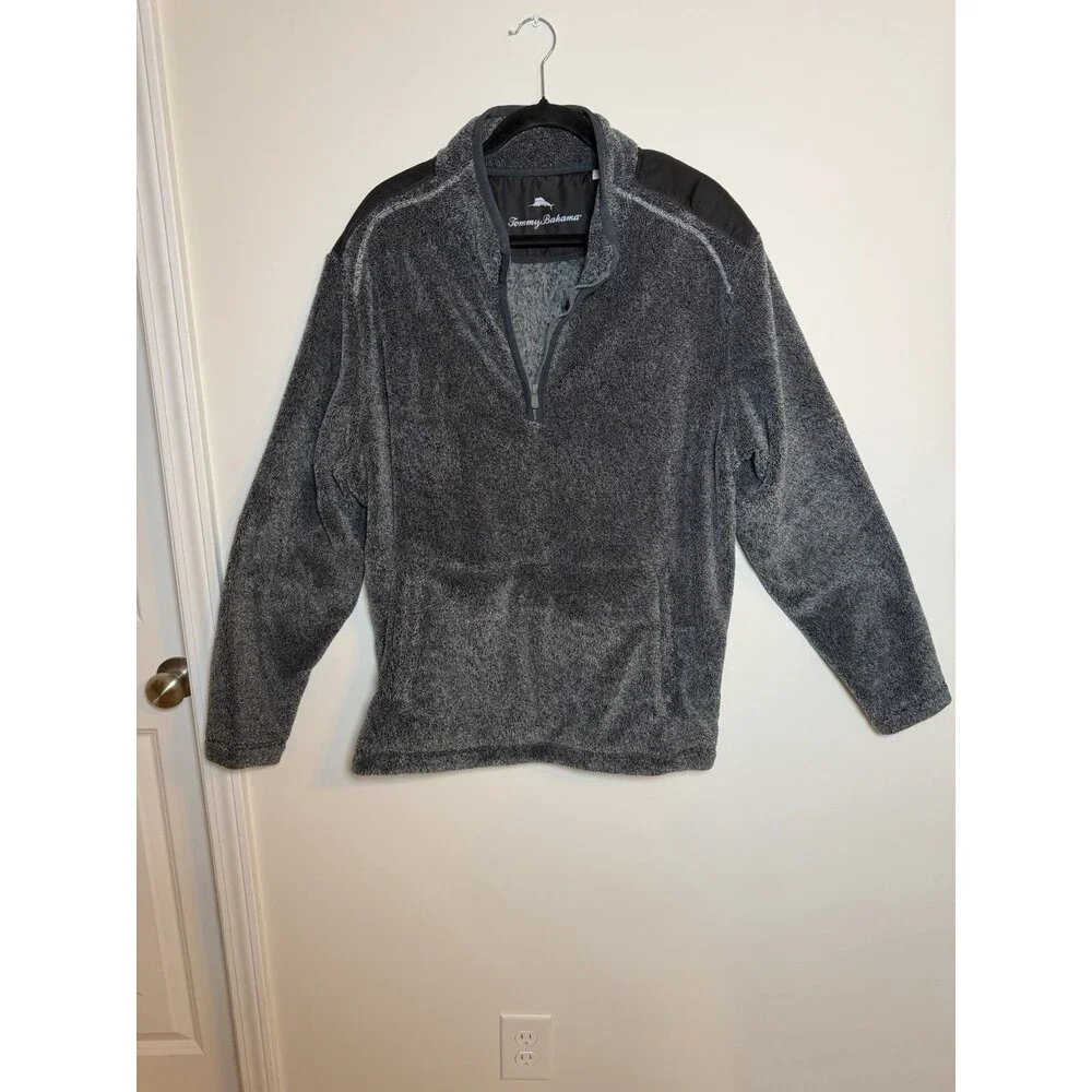 Tommy Bahama Cascade Cozy Fleece Half Zip Kanga Pocket. Mens XL Charcoal